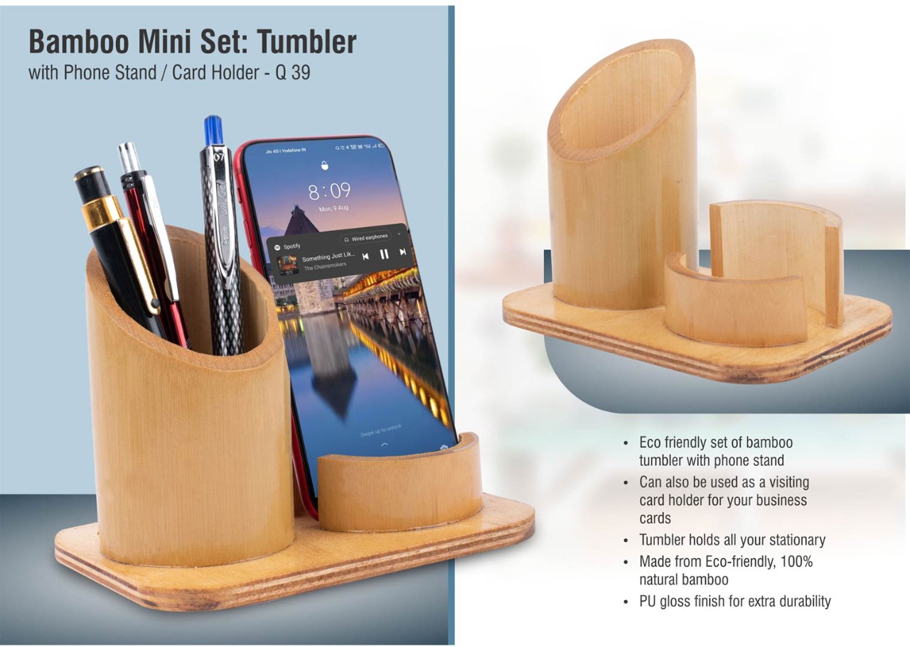 Bamboo Mini set: Tumbler with phone stand / card holder Q-39