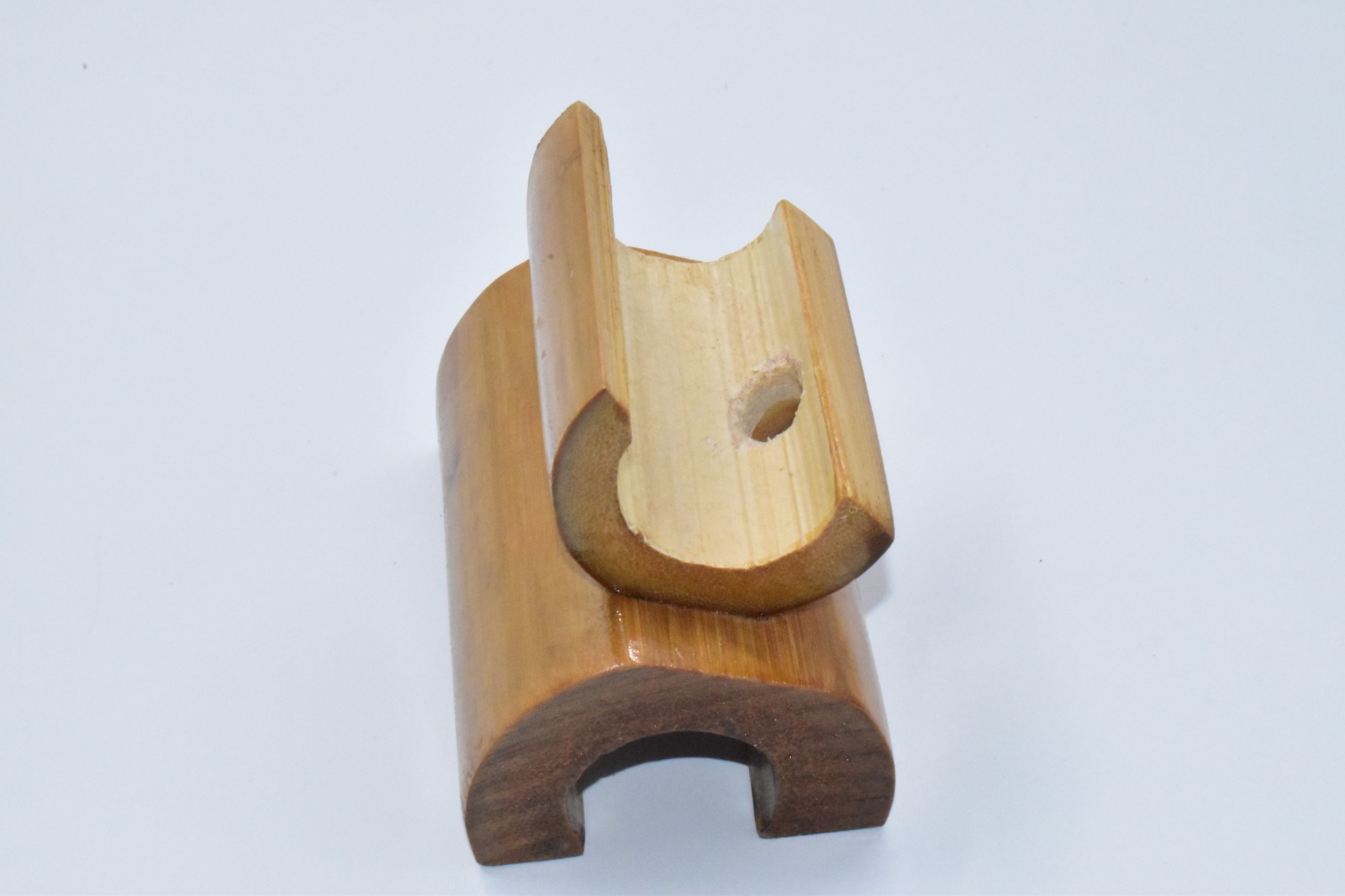 Bamboo Half moon phone stand with mobile Charging hole, (with PU Gloss coating) E-307 - Image 2