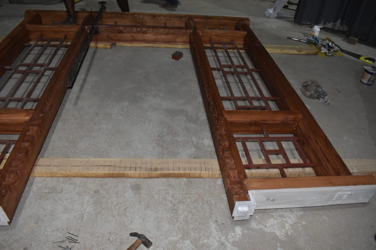 Handcrafted Teak Wood Main Door Frame with Grill – 7.75ft x 7ft - Image 10