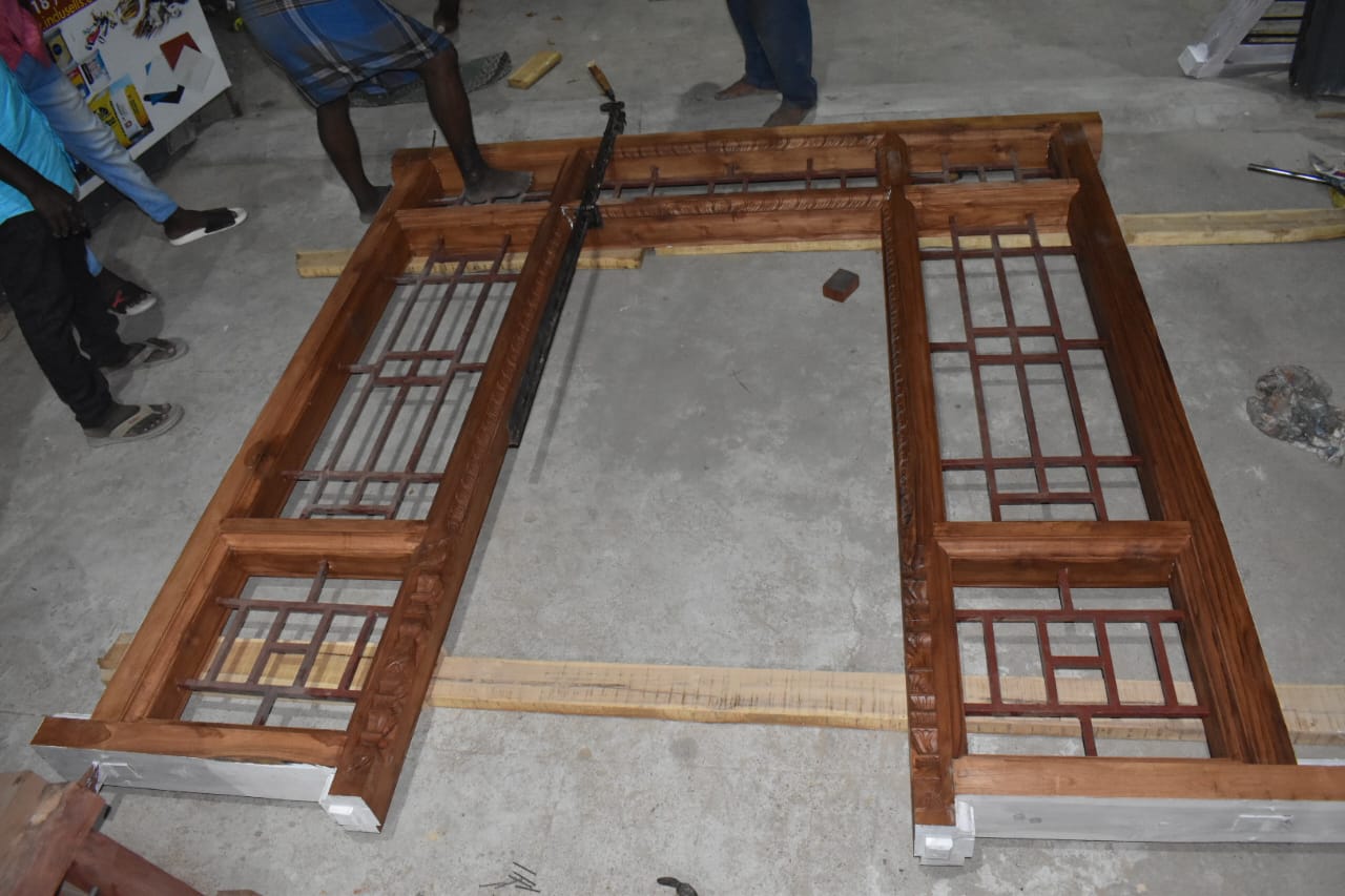 Handcrafted Teak Wood Main Door Frame with Grill – 7.75ft x 7ft - Image 11