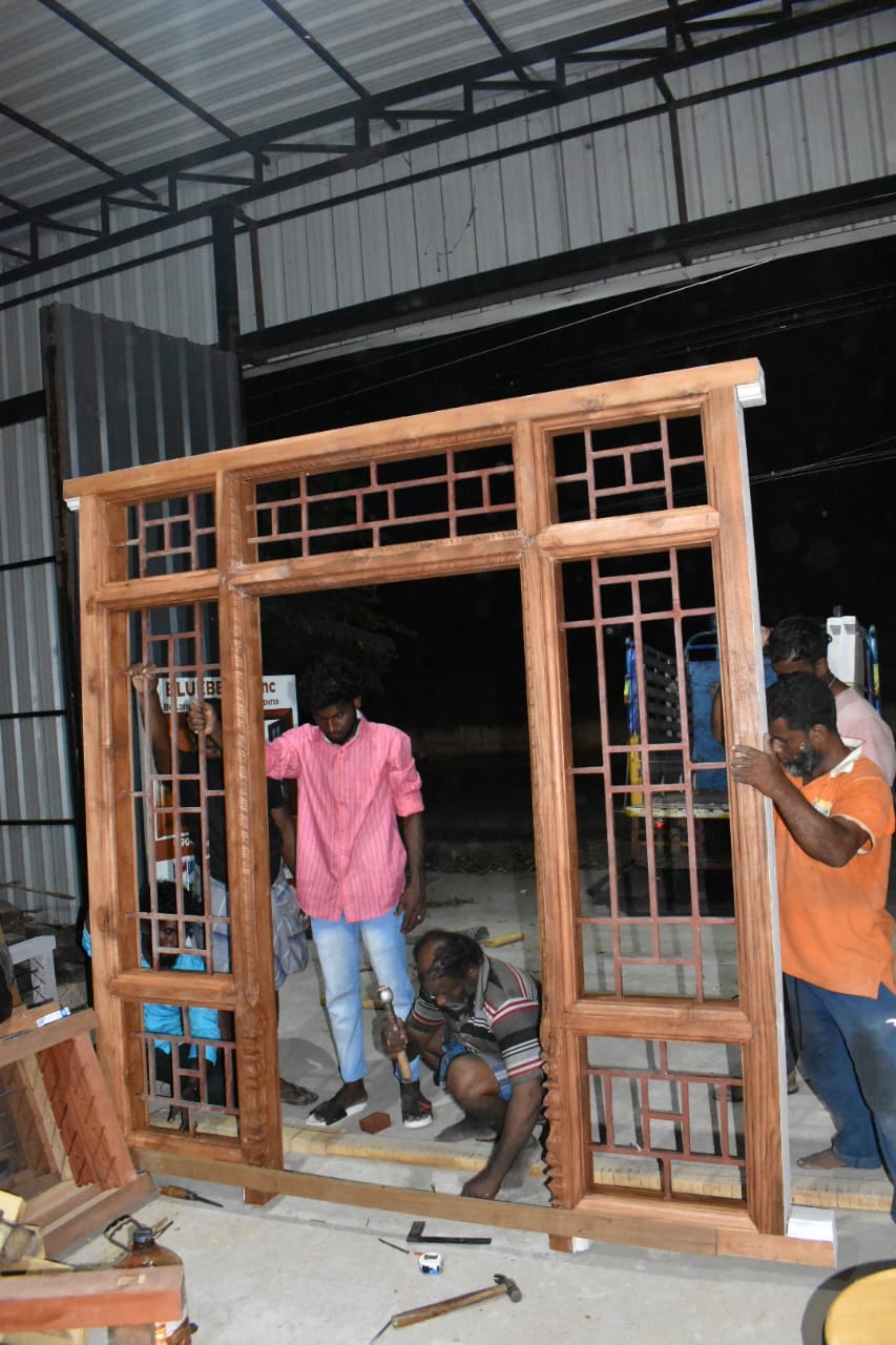 Handcrafted Teak Wood Main Door Frame with Grill – 7.75ft x 7ft - Image 7