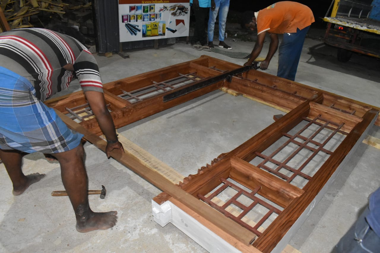 Handcrafted Teak Wood Main Door Frame with Grill – 7.75ft x 7ft - Image 9