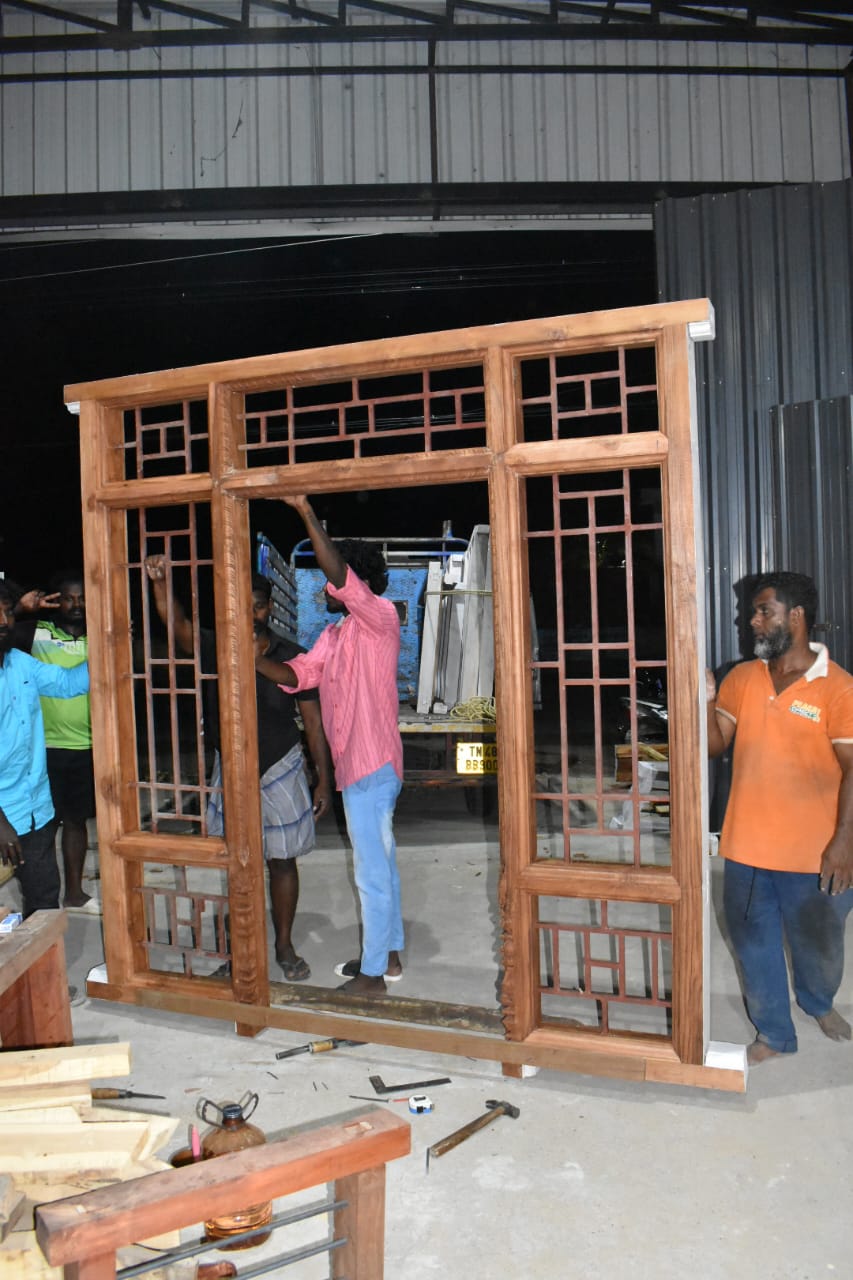 Handcrafted Teak Wood Main Door Frame with Grill – 7.75ft x 7ft - Image 5