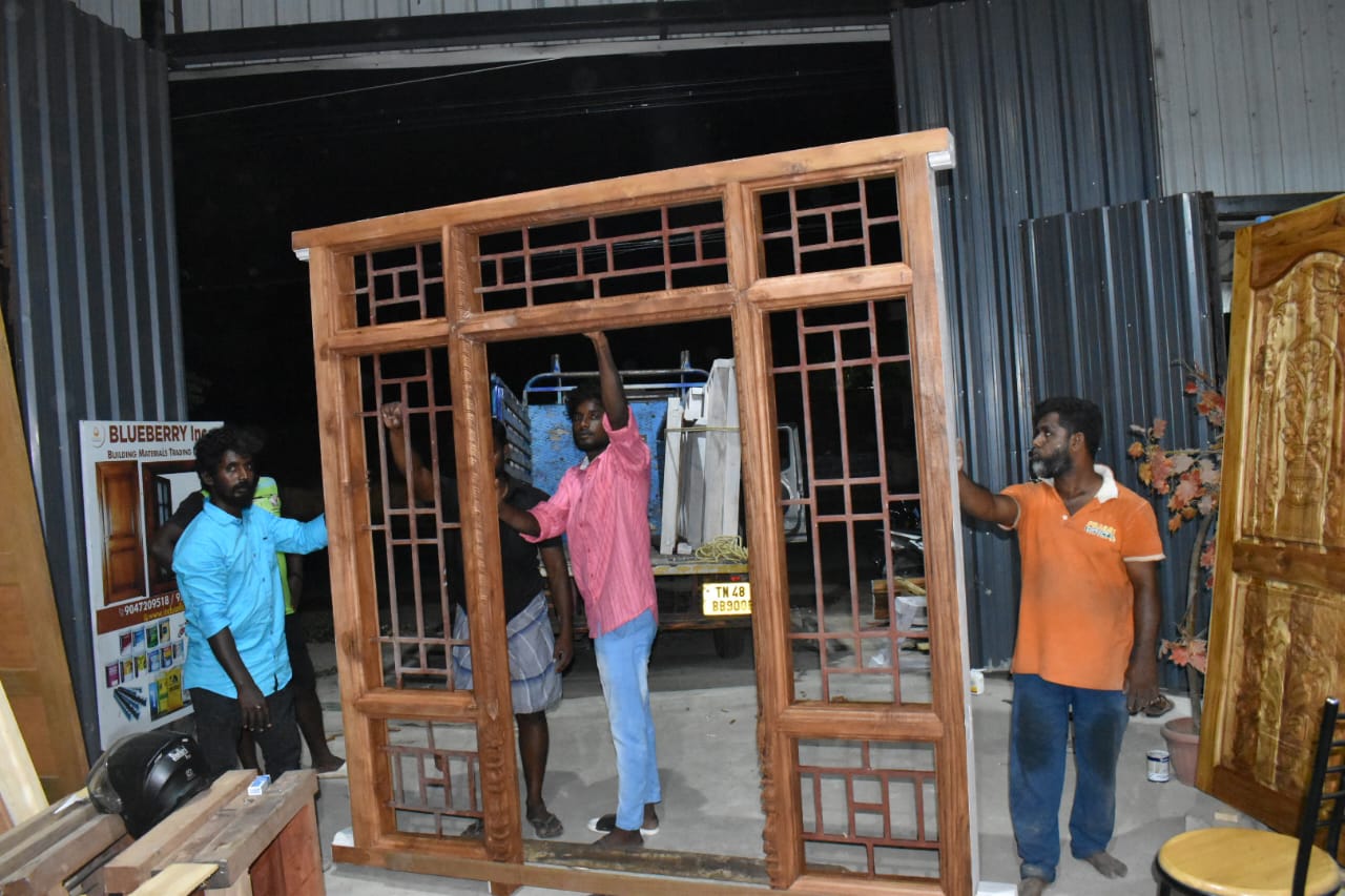 Handcrafted Teak Wood Main Door Frame with Grill – 7.75ft x 7ft - Image 6