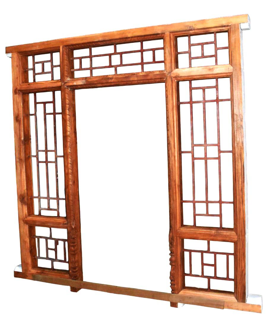 Handcrafted Teak Wood Main Door Frame with Grill – 7.75ft x 7ft