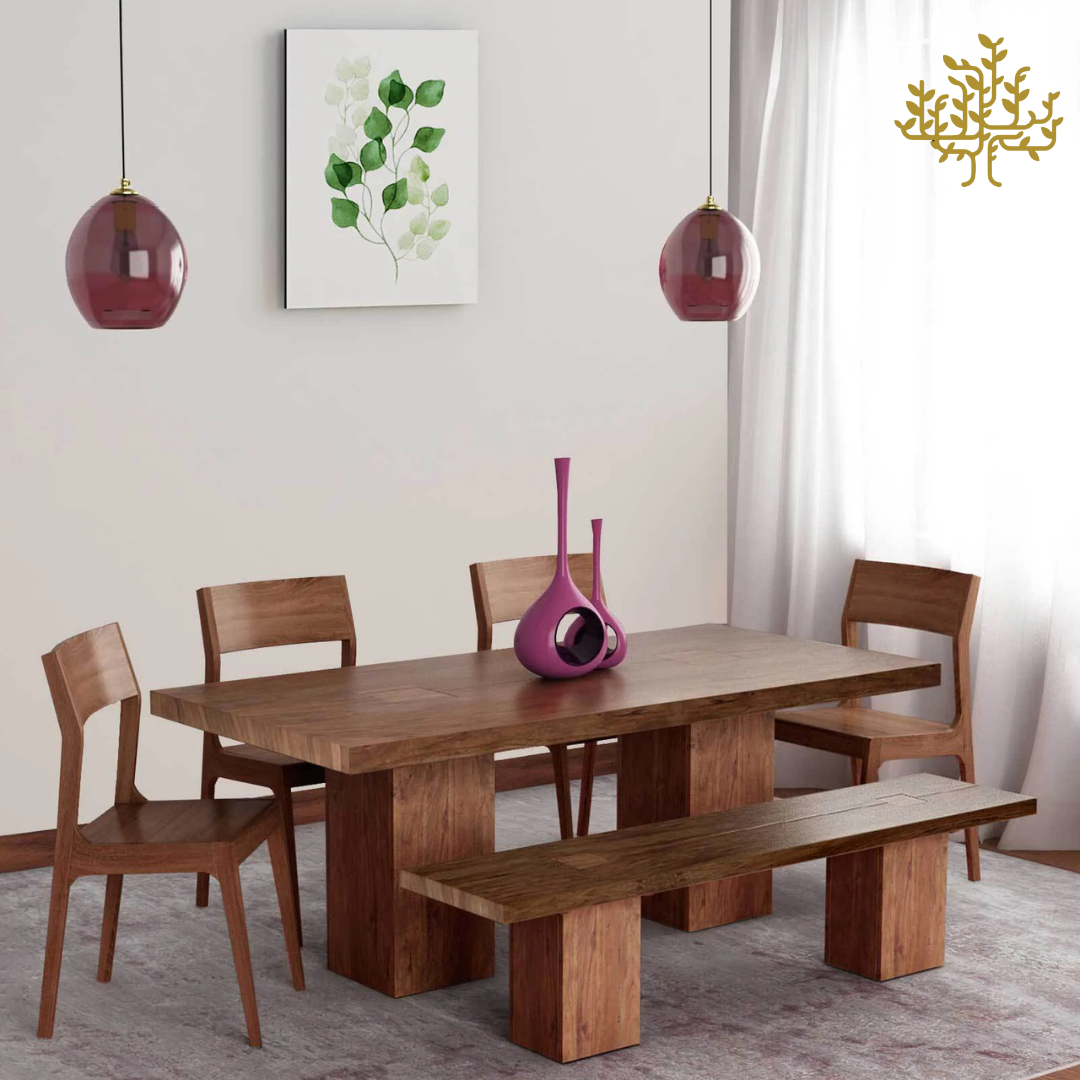 Lumber Park™ Teak Wood 6 Seater Dining Set In Premium Acacia Finish