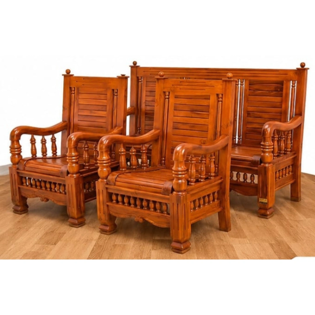 Lumber Park Premium Teak Wood 5-Seater Sofa Set (3+1+1) - Image 4