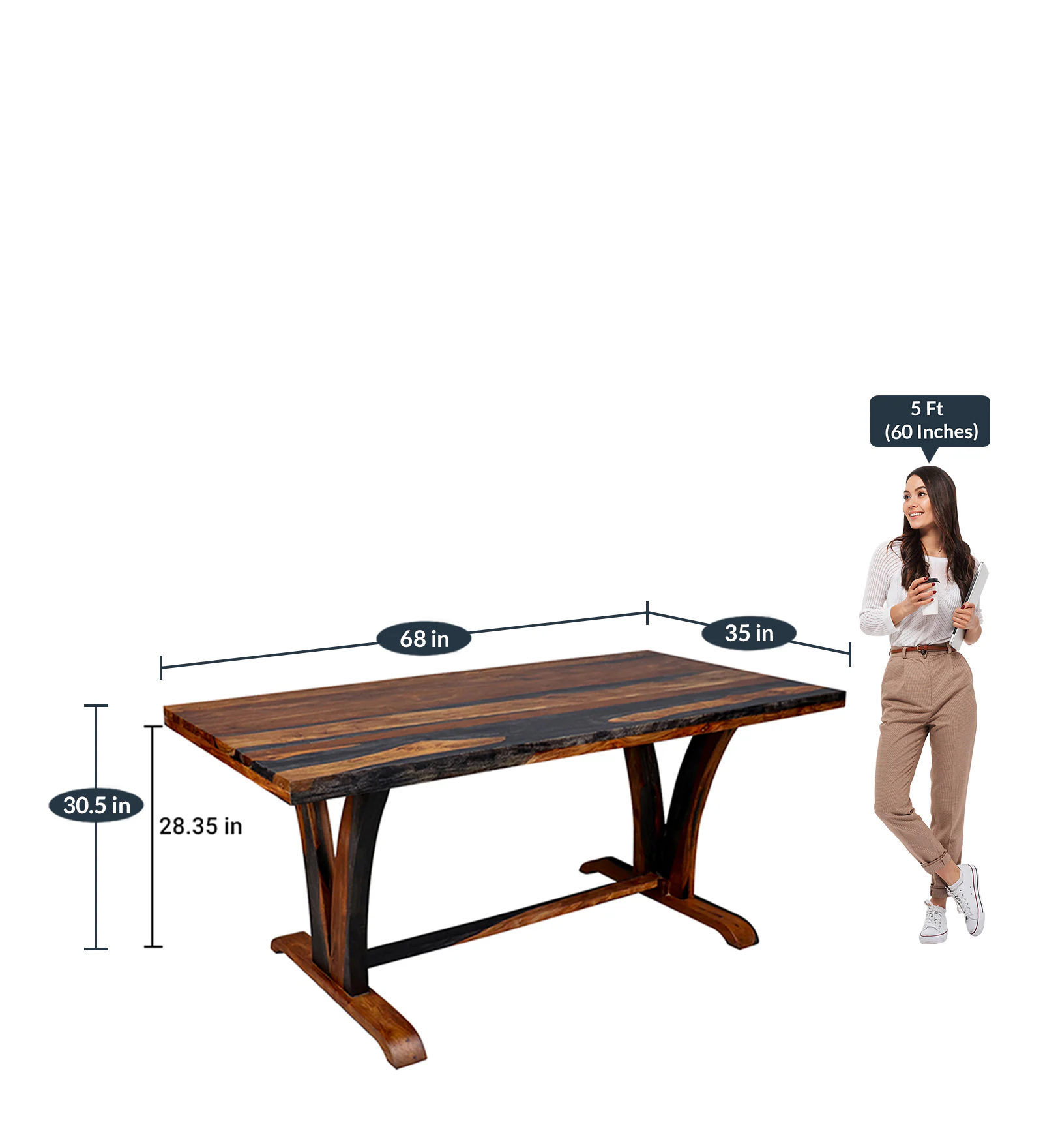 Lumber Park™ Teak Wood 6 Seater Dining Set In Vintage Black & Teak Finish with Bench - Image 6