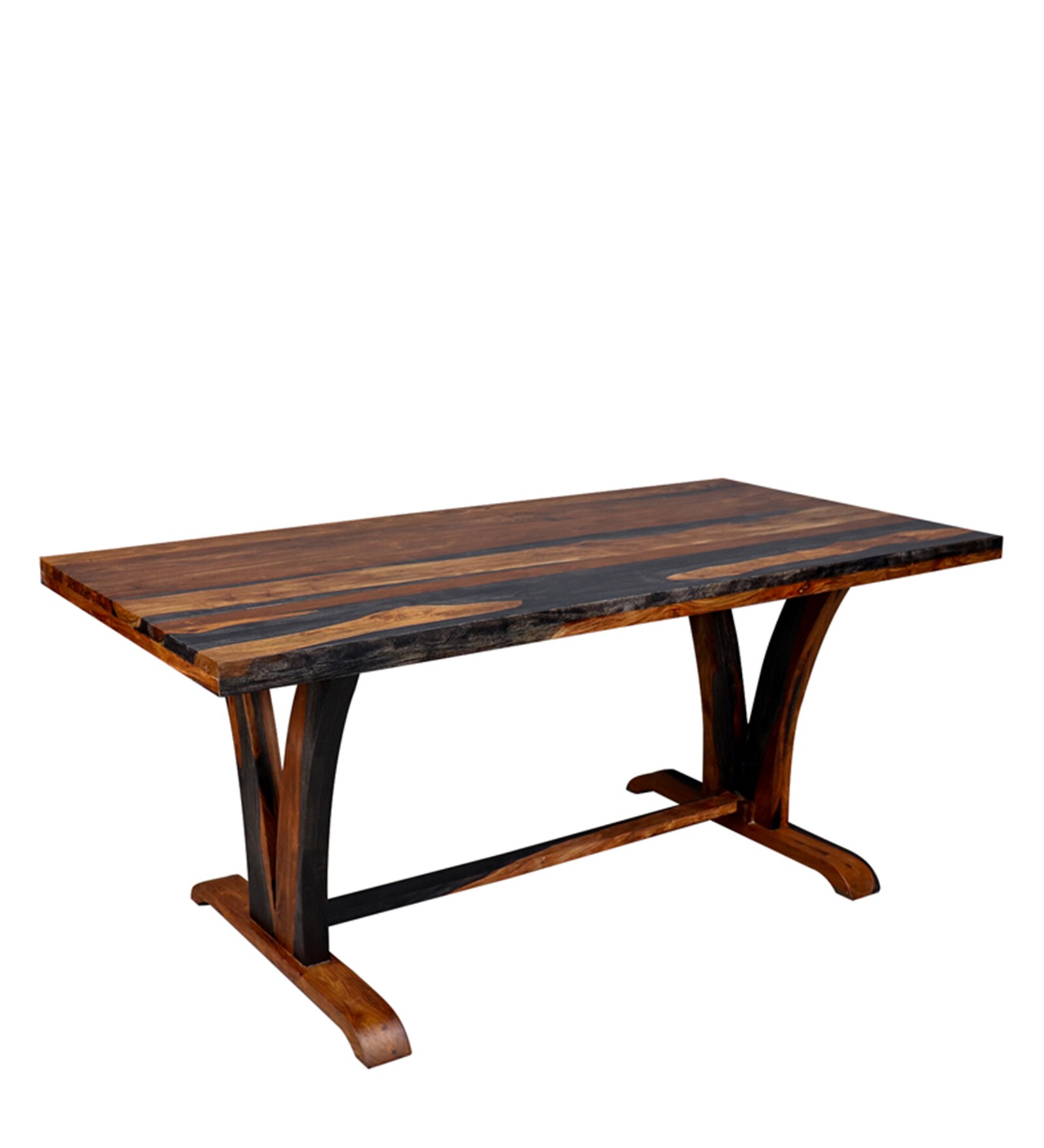 Lumber Park™ Teak Wood 6 Seater Dining Set In Vintage Black & Teak Finish with Bench - Image 2