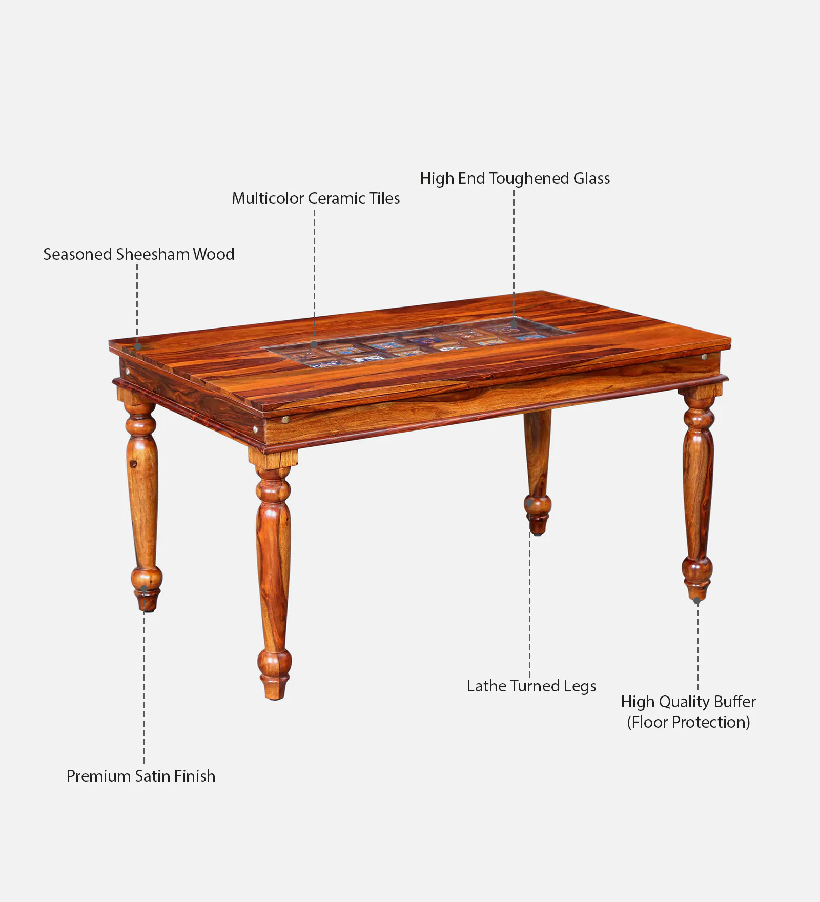 Lumber Park™ Teak Wood 6 Seater Dining Set In Honey Oak Finish With Bench - Image 2
