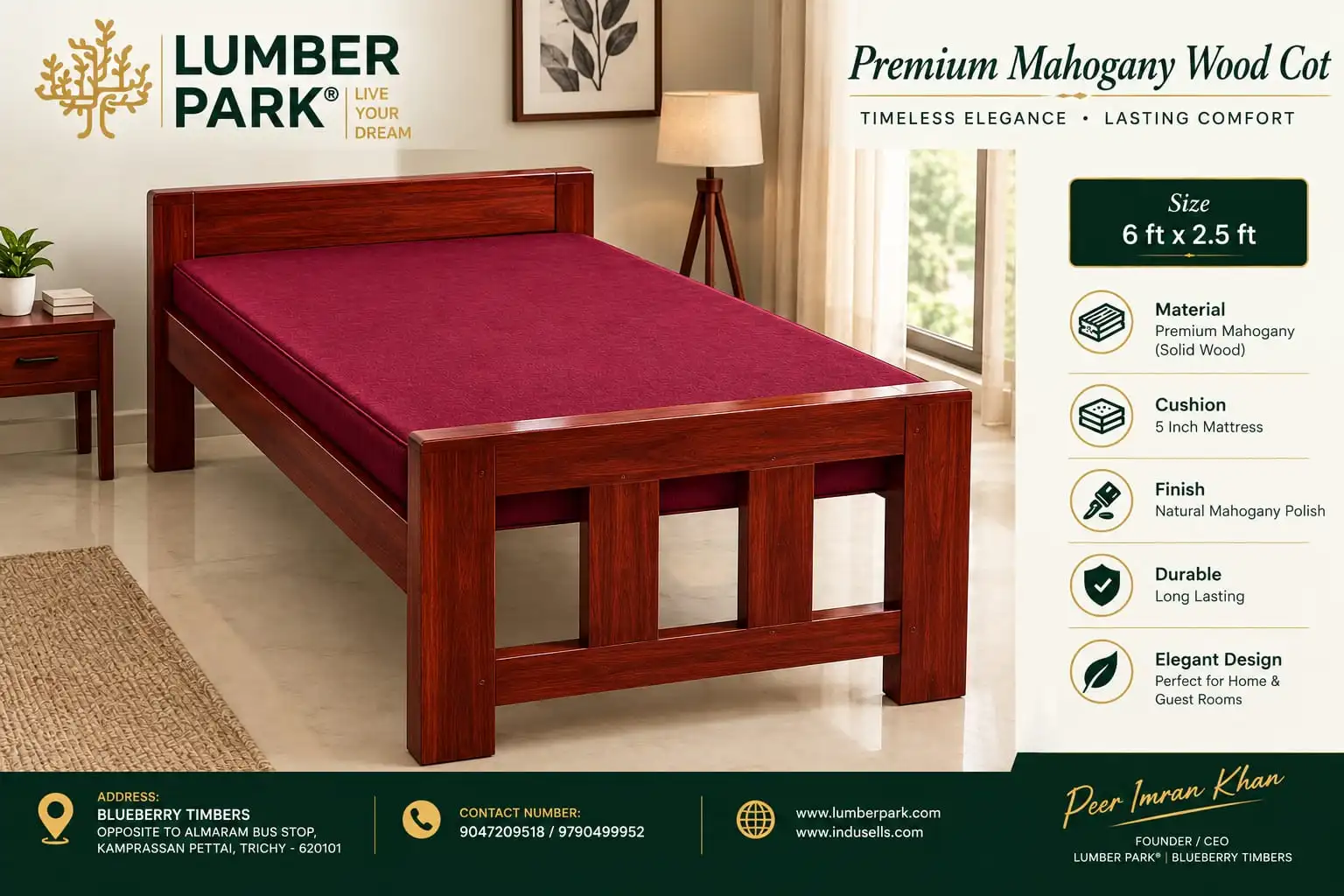 Mahagony & Teak Wooden Cot Cum Sofa - Image 3